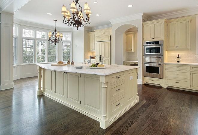 beautiful laminate flooring in a spacious kitchen in Fall River, WI